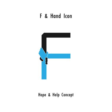 Yaratıcı F-alfabe simgesi Özet ve eller simge tasarlamak vektör 