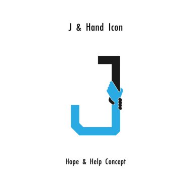 Yaratıcı J-alfabe simgesi Özet ve eller simge tasarlamak vektör 
