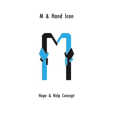 Yaratıcı M-alfabe soyut ve eller simge tasarlamak vektör 