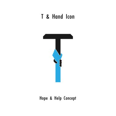 Yaratıcı T-alfabe simgesi Özet ve eller simge tasarlamak vektör 