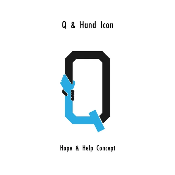 Δημιουργική Q-αλφάβητο εικονίδιο αφηρημένο και χέρια εικονίδιο σχεδιασμός διάνυσμα — Διανυσματικό Αρχείο
