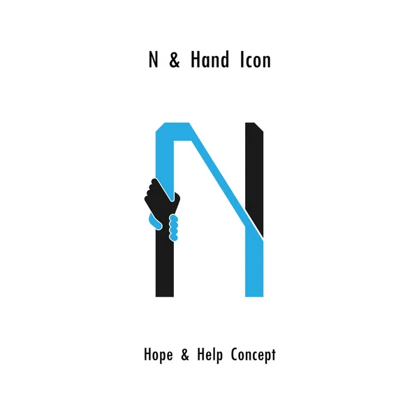 Творческий N-образный значок и вектор дизайна иконки рук — стоковый вектор