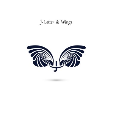 J-mektup işareti ve Melek kanatları. Monogram kanat vektör logo şablonu