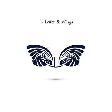 L harfli işareti ve Melek kanatları. Monogram kanat vektör logo şablonu