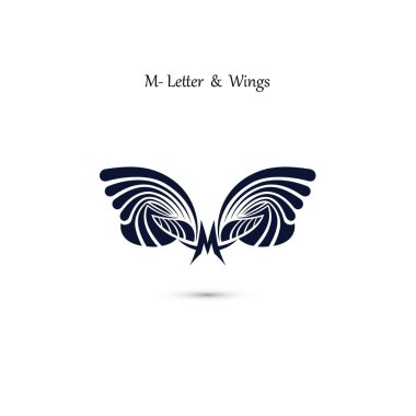 M-mektup işareti ve Melek kanatları. Monogram kanat vektör logo şablonu