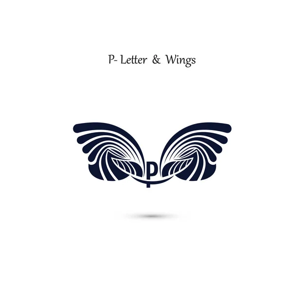 Asas de anjo e sinal P-carta. Modelo de logotipo do monograma asa vector — Vetor de Stock