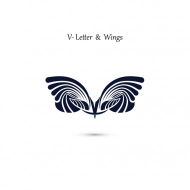 V-mektup işareti ve Melek kanatları. Monogram kanat vektör logo şablonu