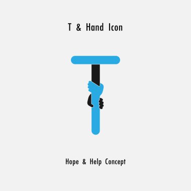 Yaratıcı T-alfabe simgesi Özet ve eller simge tasarlamak vektör 