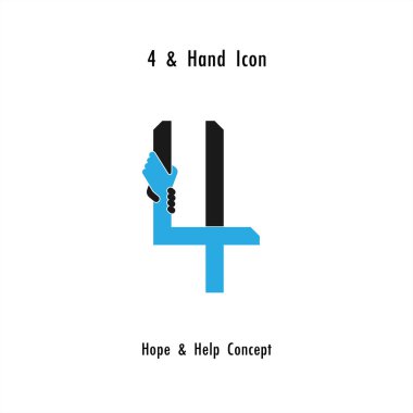 Yaratıcı 4-sayı simgesini soyut ve el simgesi tasarım vektör te