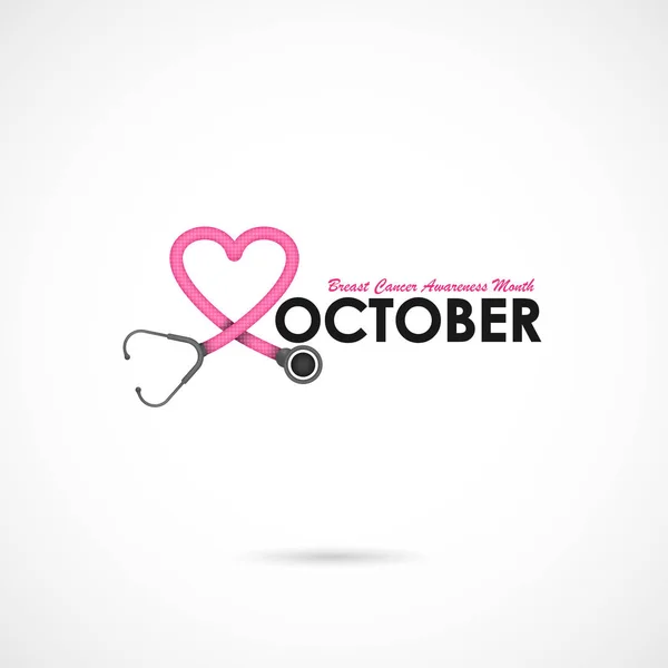 Pink coração ribon sign.Breast Cancer Outubro Awareness Month Camp — Vetor de Stock