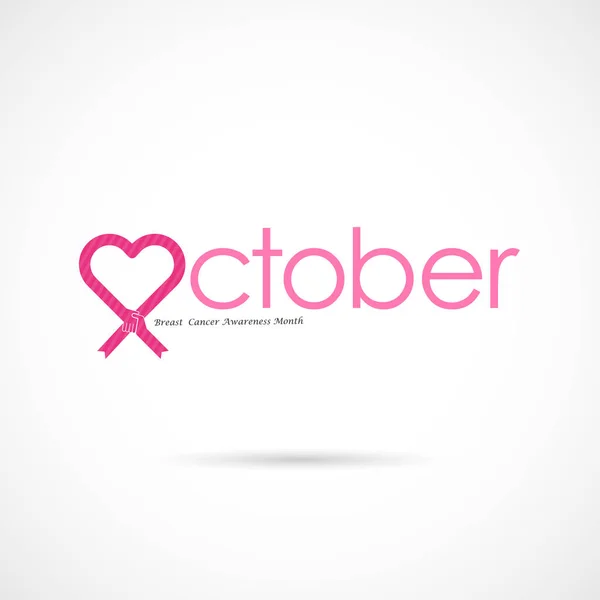 Pink coração fita sign.Breast Cancer Outubro Conscientização Mês Cam — Vetor de Stock