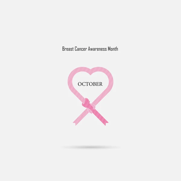 Roze hart lint teken. Borst kanker oktober Awareness maand Cam — Stockvector