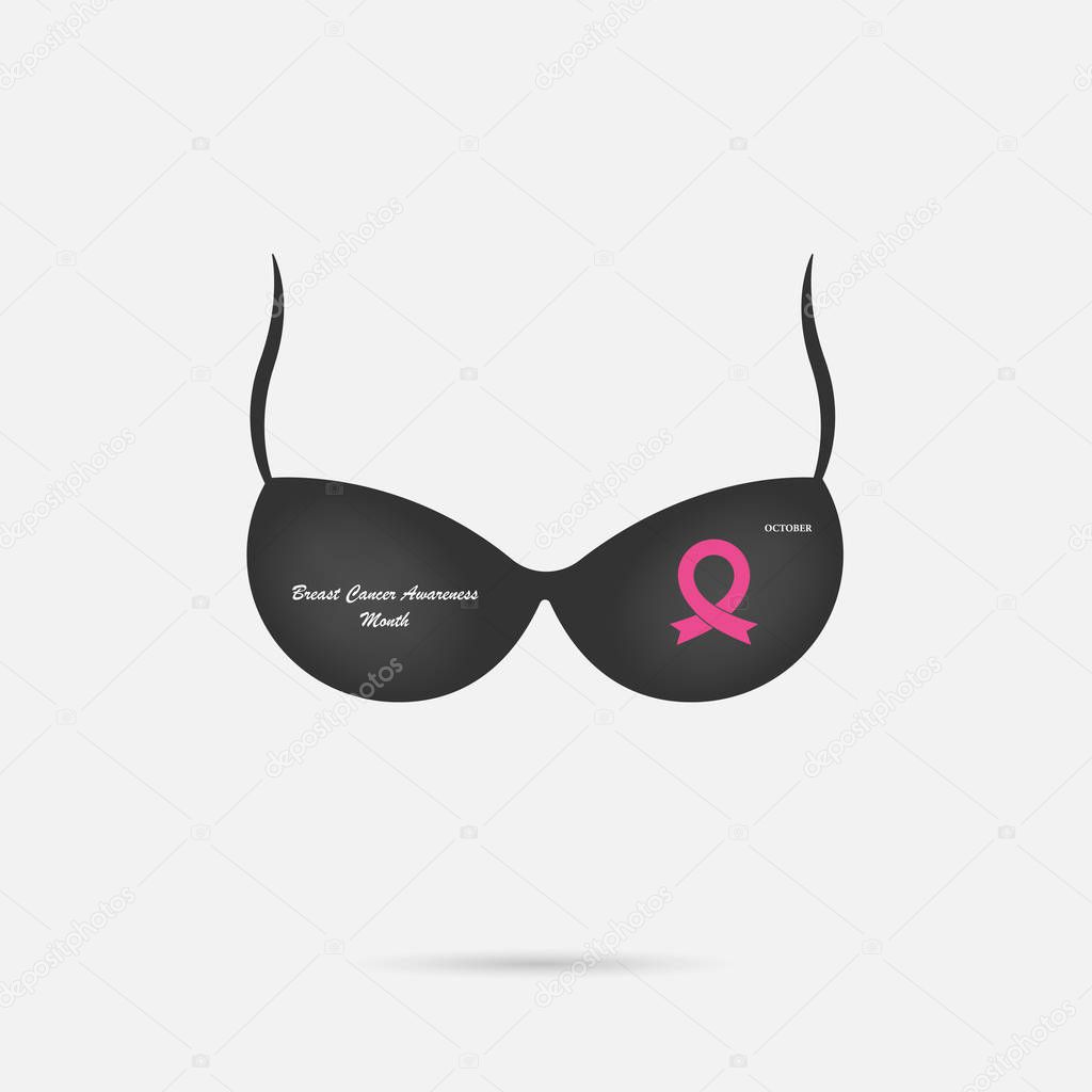 Brassiere icon.Breast Cancer October Awareness Month Campaign Background.Women health vector design.Breast cancer awareness logo design.Breast cancer awareness month icon.Realistic pink ribbon.Vector illustration