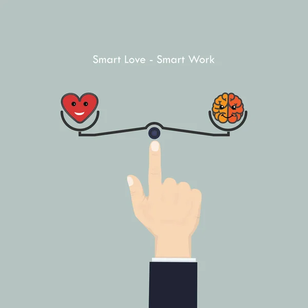 Mänsklig hand med hjärtikonen tecken och hjärnan. Smart kärlek och Smart w — Stock vektor