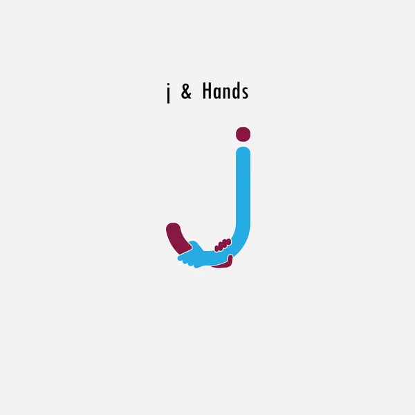 J- Carta ícone abstrato e mãos logotipo design vetor template.Bu —  Vetores de Stock