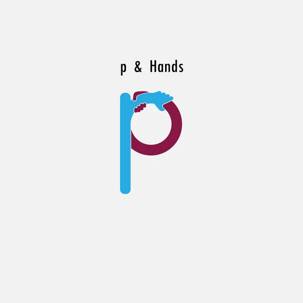 P-  Letter abstract icon & hands logo design vector template.Bus — Stock Vector