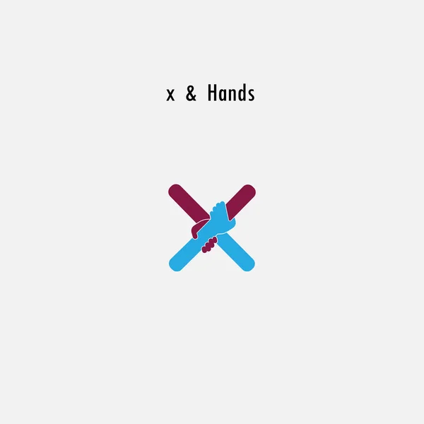X- Ícone abstrato carta & mãos logotipo design vetor template.Bus —  Vetores de Stock