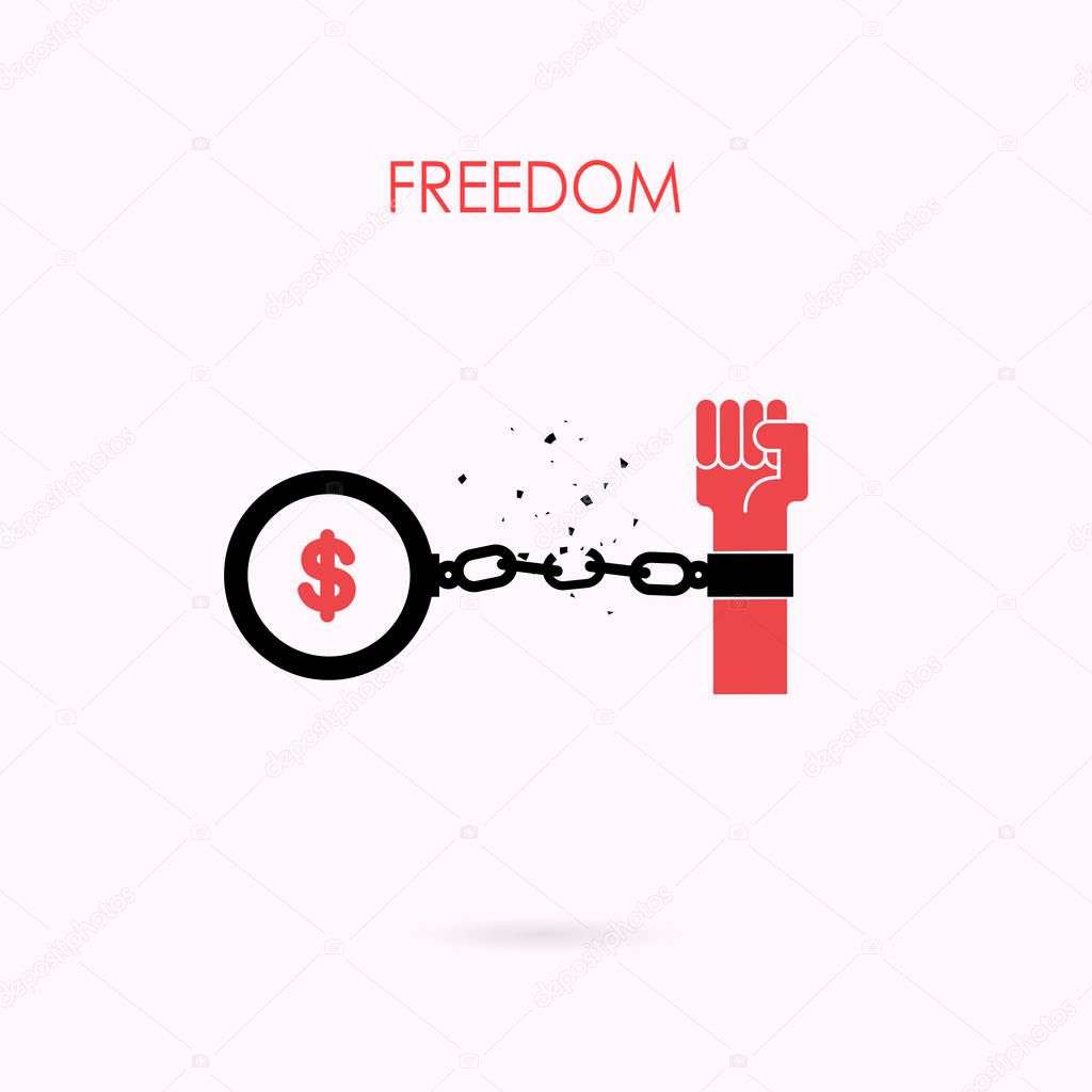 Human hands and broken chain with the bird symbols.Freedom or independence concept.Vector illustration