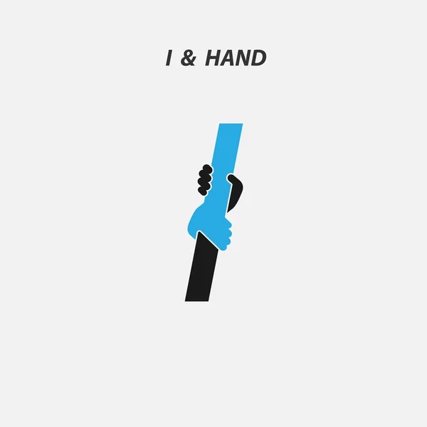 I - Ícone abstrato carta & mãos logotipo design vetor template.Ita — Vetor de Stock