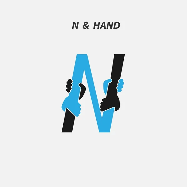 N - Буква абстрактный значок и руки дизайн логотипа вектор template.Ita — стоковый вектор