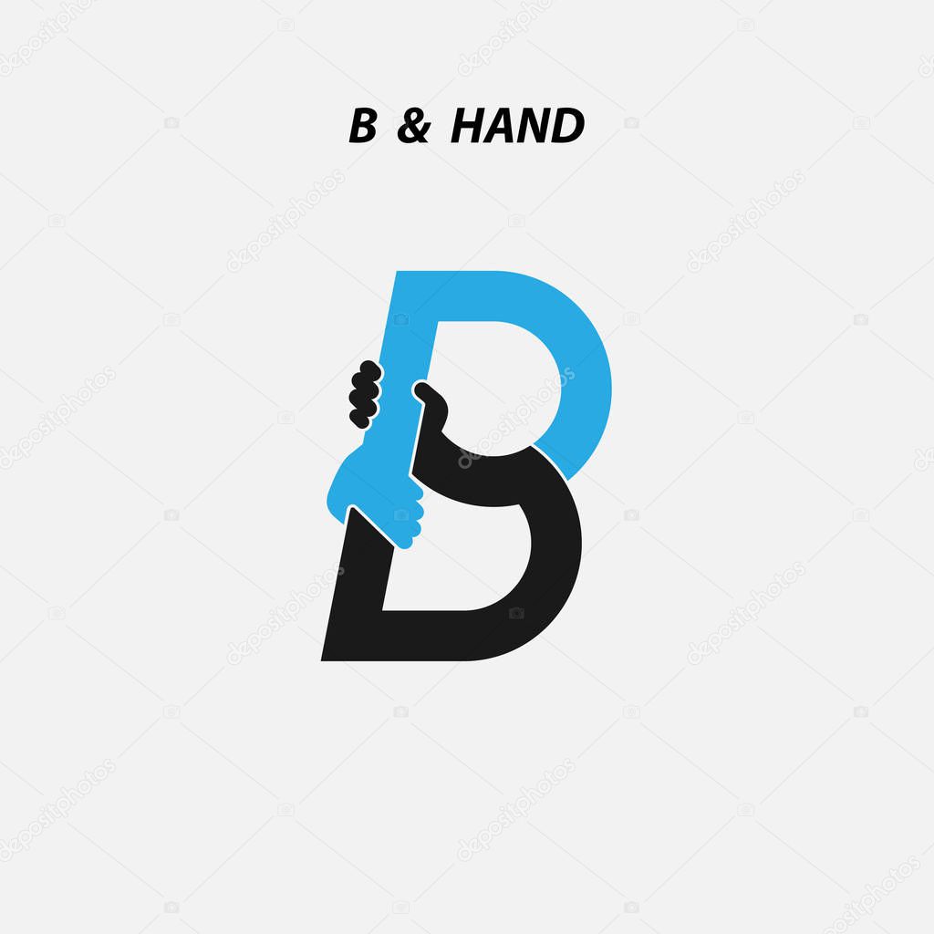 B - Letter abstract icon & hands logo design vector template.Ita