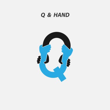 Q - soyut simgesi ve eller logo tasarım vektör şablonu mektup. ITA