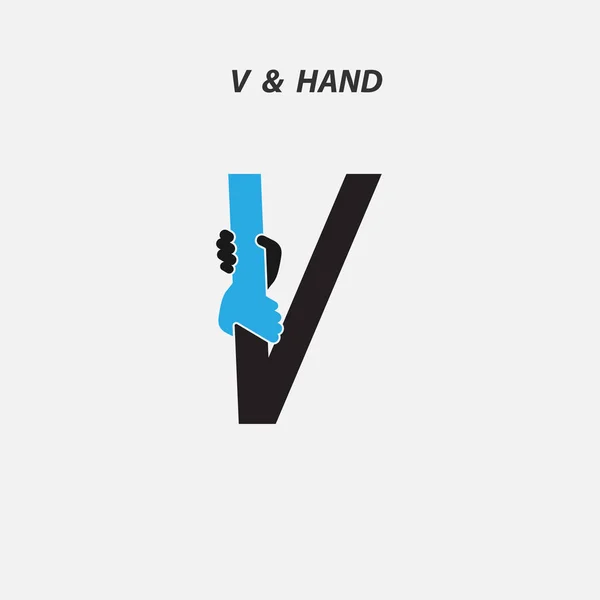 V 文字抽象アイコン & 手ロゴ デザイン ベクトル テンプレート。アイタル — ストックベクタ