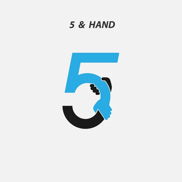 Creative 5- Number icon abstract and hands icon design vector te — Stock Vector