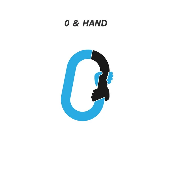 Kreative 0- Zahlensymbol abstrakt und Hände Icon-Design-Vektor te — Stockvektor