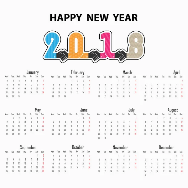 Muestra de apretón de manos y feliz año nuevo 2018 background.Colorful saludo — Vector de stock