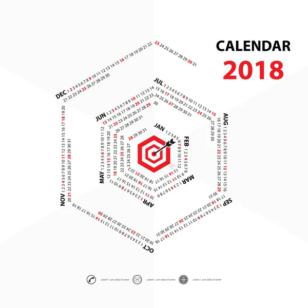 2018 kalendarz Template.Hexagon kształtu kalendarza. Stat projekt wektor — Wektor stockowy