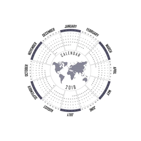 2018 szablon kalendarza kalendarz Template.Circle. Kalendarz 2018 Se — Wektor stockowy