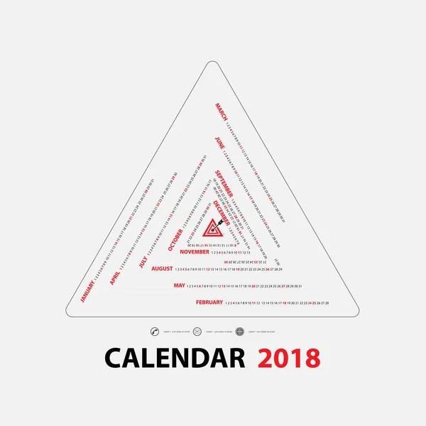 Modèle de calendrier 2018. Calendrier en forme de triangle. Calendrier annuel t — Image vectorielle