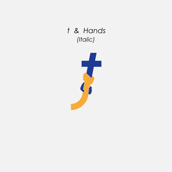 T - Carta icono abstracto & manos logotipo diseño vector template.Bus — Archivo Imágenes Vectoriales