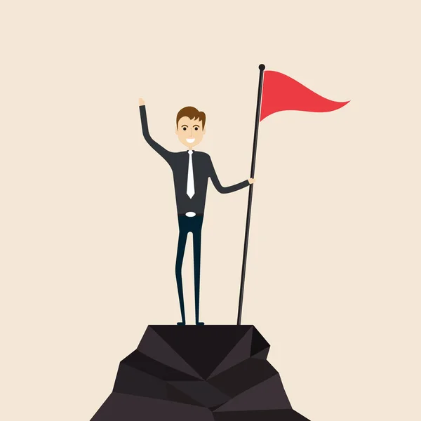 Achievement, Success and Leadership concept.Climber with flag con — стоковый вектор