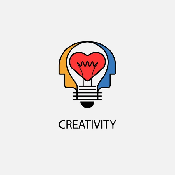 Ampoule créative, icône du cœur et tête humaine interdiction de conception vectorielle — Image vectorielle