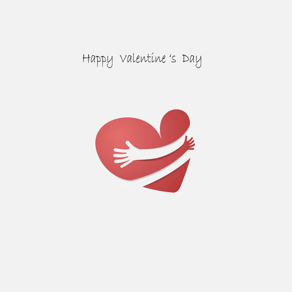 Red heart shapr with hand embrace.Hug yourself logo.Love yoursel - Stok Vektor