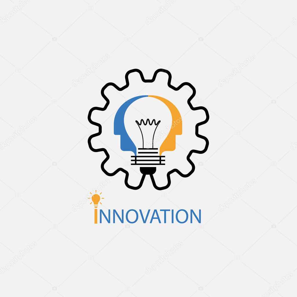 Creative light bulb,Gear icon and Human heads vector design bann