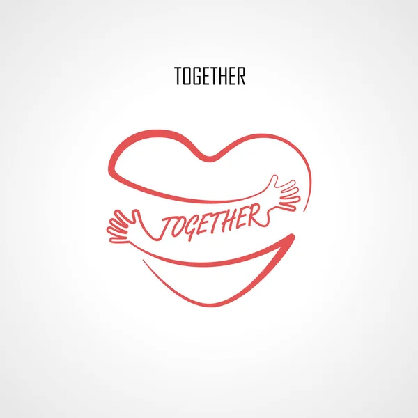Together typographical design elements and Red heart shape with — Stock Vector