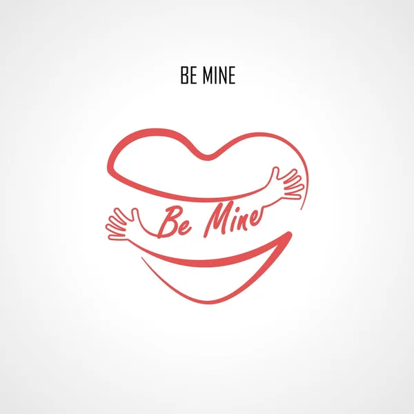 "Be Mine "elementi di design tipografici e forma di cuore rosso con — Vettoriale Stock