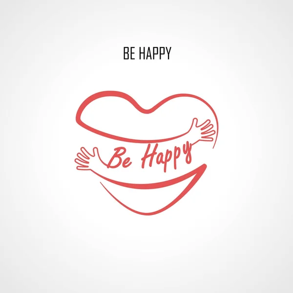 "Ser feliz "elementos de diseño tipográfico y rojo ingenio forma de corazón — Vector de stock