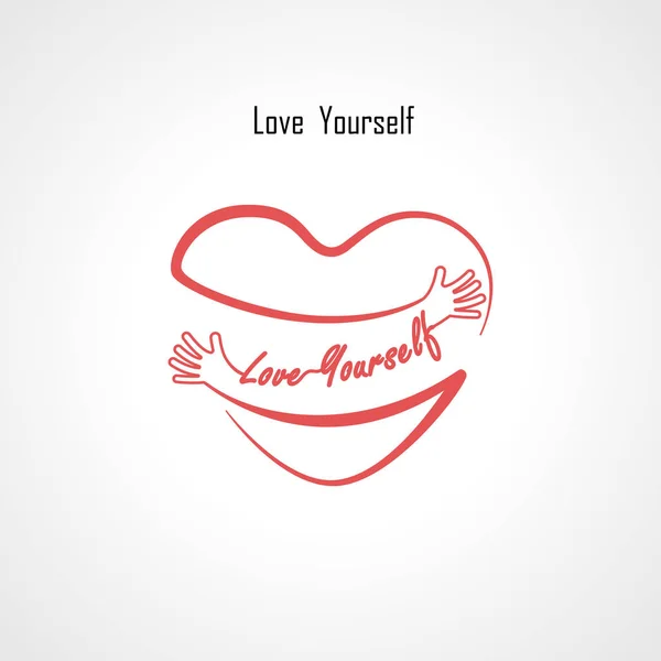 "Love Yourself "elementos de diseño tipográfico y shap corazón rojo — Vector de stock