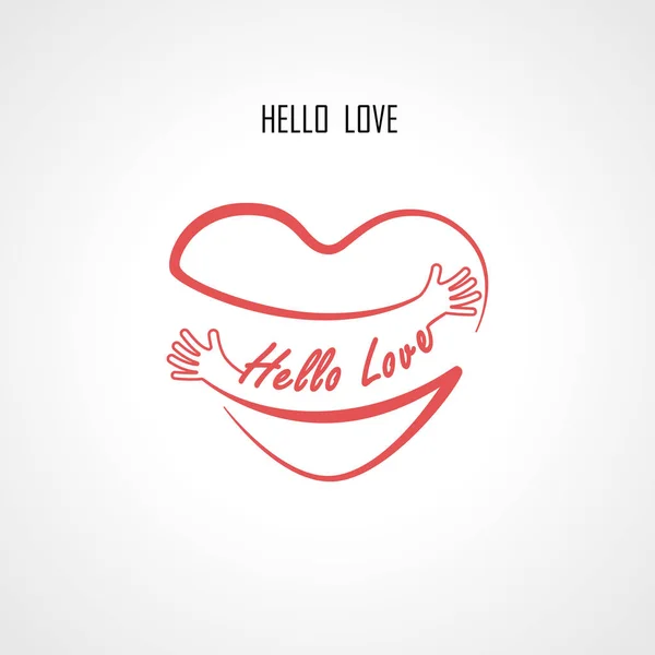 "Hello Love "elementi tipografici di design e cuore rosso a forma di w — Vettoriale Stock