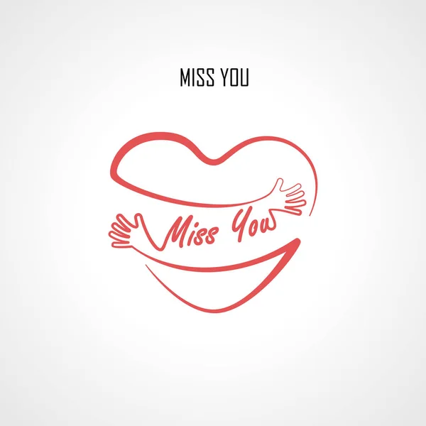 "MISS YOU "elementos de design tipográfico e forma coração vermelho sagacidade — Vetor de Stock