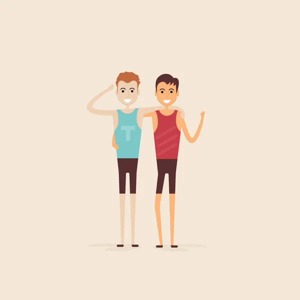 Chicos adultos, Hombres, Dos mejores amigos.Feliz sonriente jóvenes amigos . — Vector de stock