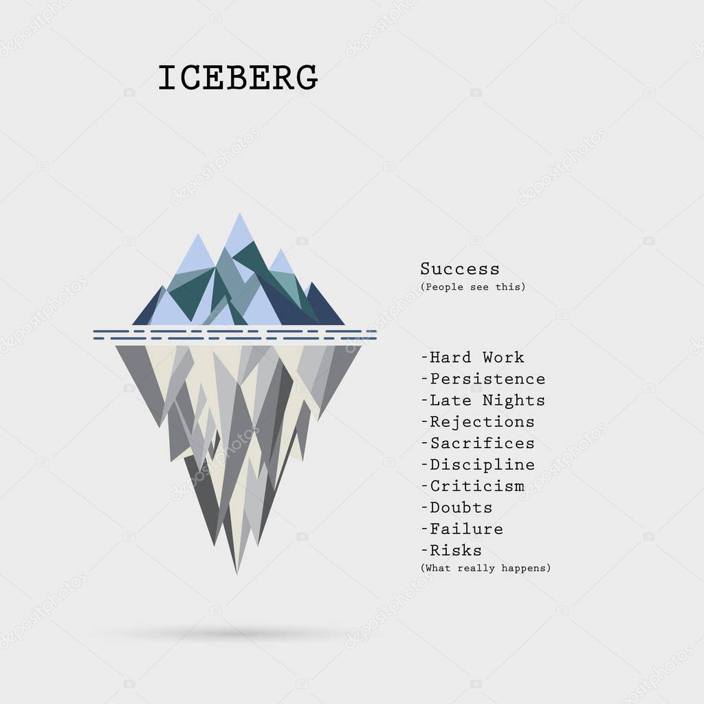 Risk analysis iceberg vector layered diagram.Iceberg on water infographic template.Business and education idea concept.Vector illustration