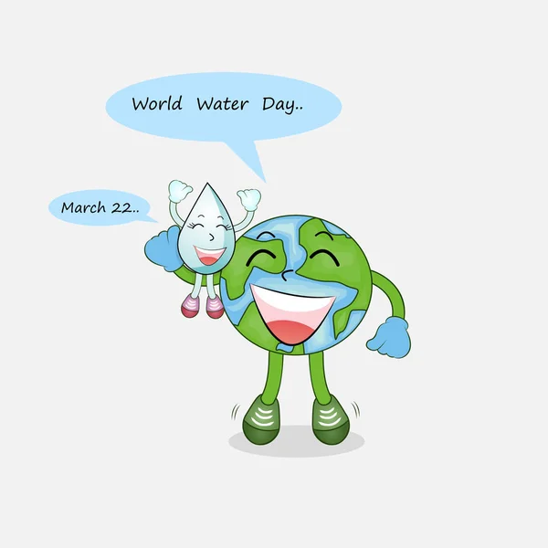 Feliz día mundial del agua 22 de marzo con gota de agua lindo caracter.Wo — Vector de stock