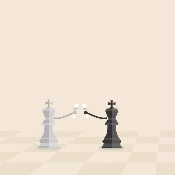 Rey Negro y Gris de ajedrez sostiene la copa de vino en su mano . — Vector de stock