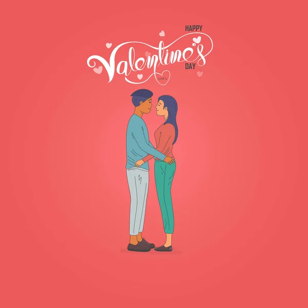Coppia romantica a forma di cuore su sfondo rosso.Happy Valent — Vettoriale Stock