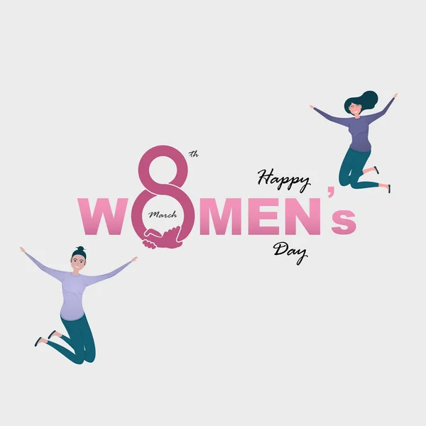 Ocho Iconos Mujeres Con Rosa Feliz Día Internacional Mujer Elementos — Vector de stock
